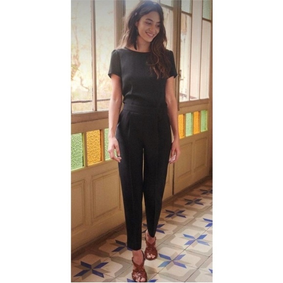 Sezane Combinaison Charles Marine Jumpsuit Tie Back Navy Blue Sz 36 US 4 NEW - Picture 2 of 12